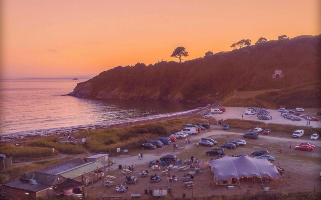 Sunset over Porthluney Beach, Cornwall.