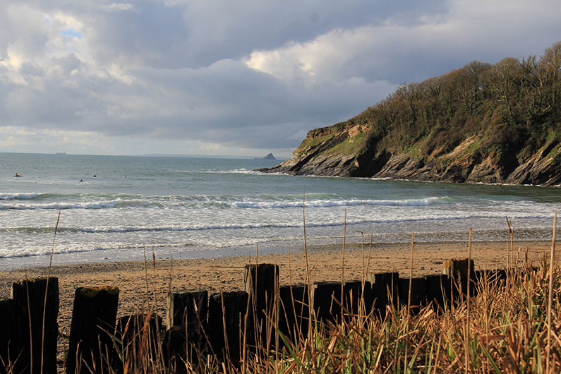 Sunny Porthluney bay in autumn